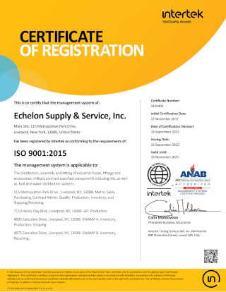 Echelon Supply and Service, Inc. - ISO 9001:2015 Certified