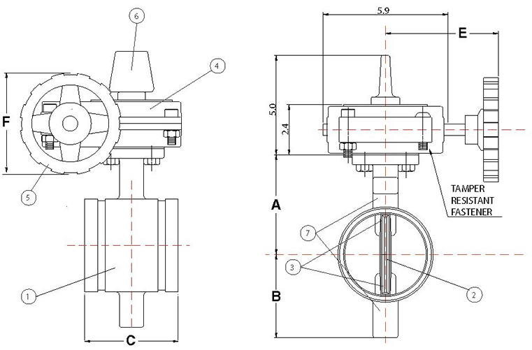 Cooplok Fire Protection Grooved End Butterfly Valve Gear Ends