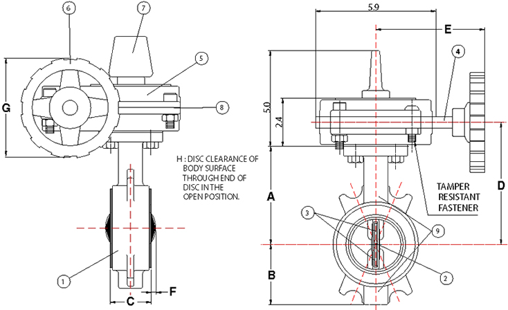 Cooplok Fire Protection Wafer Butterfly Valve