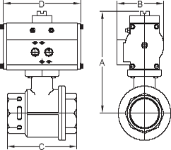 Pneumatically Actuated Brass Ball Valves Spring Return Dimensions