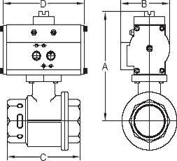 Dimensions for Double Acting Pneumatically Actuated Brass Ball Valves