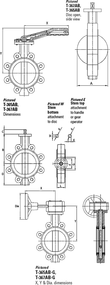 Legend Butterfly Valve Model T-365 / T-367 Dimensions Diagram