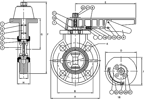 PVC Butterfly Valves S-650 Specifications and Dimensions