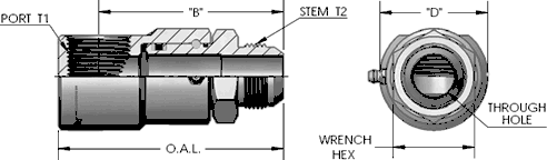 Male J.I.C. (37°) X Female Pipe (N.P.T.F.)
90 Degree Swivel Fitting