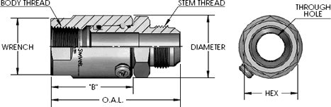 Male J.I.C. (37°) X Female Pipe (N.P.T.F.) Inline Swivel Fitting