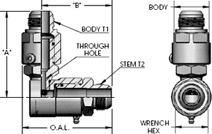 Male J.I.C. (37°) X Male J.I.C. (37°)
 90 Degree Dual Plane Swivel Fitting