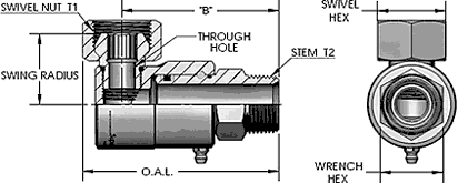 Male Pipe (N.P.T.F.) X Pipe Swivel (N.P.S.M.)
 90 Degree Swivel Fitting