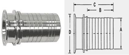 Clamp End with Hose Shank (Equal to Tri Clamp and Tri Clover)