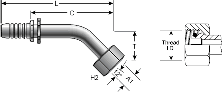 Gates Female DIN 24° Cone Swivel - Light Series with O-Ring - 45° Bent Tube