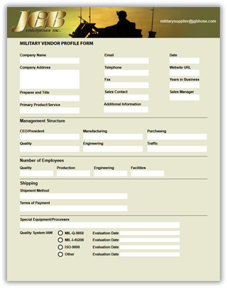 Military Vendor Profile Form - Supplier Evaluation Form